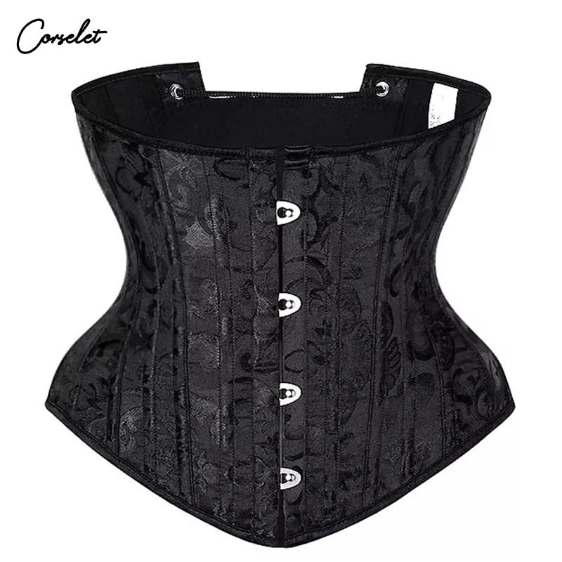 Tamanho Grande Flor Corsé De Mujer XS Corset Underbust Con 24 Huesos De Acero Moda Corse Mujer Com Gancho Negro Corselet Para Vestido De Fiesta