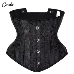 Artı boyutu çiçek Underbust korse XS bel Cinchers 24 çelik balenler moda korse büstiyer siyah Corselet ile parti elbise