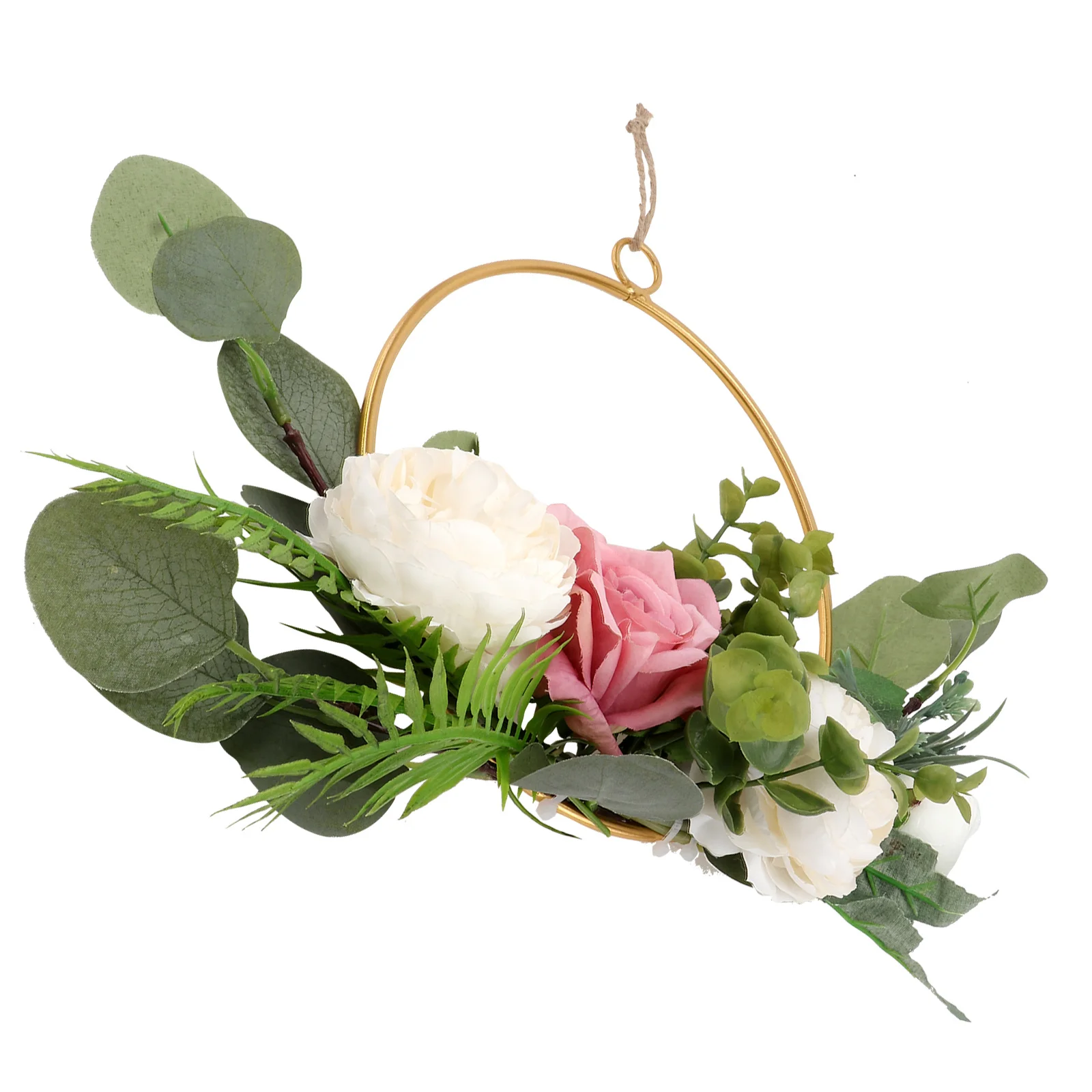 

1Pcs Artificial Peony Wreath Nordic Metal Wall Hanging Decoration Door Wedding Garland Simulation Flower Pendant