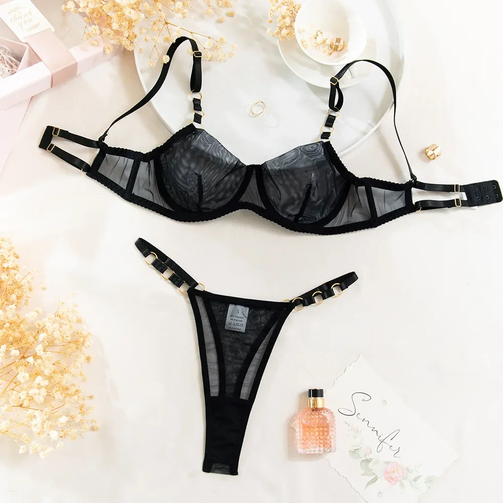 

Mesh Bra Set Women 2-Piece Ring Bra + Brief Underwear Set Women Sexy Intimates