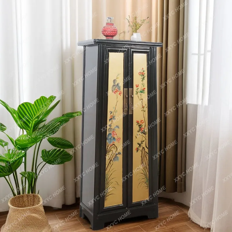 New Chinese multi-functional solid wood painted wardrobe retro home bedroom small apartment simple elm wardrobe