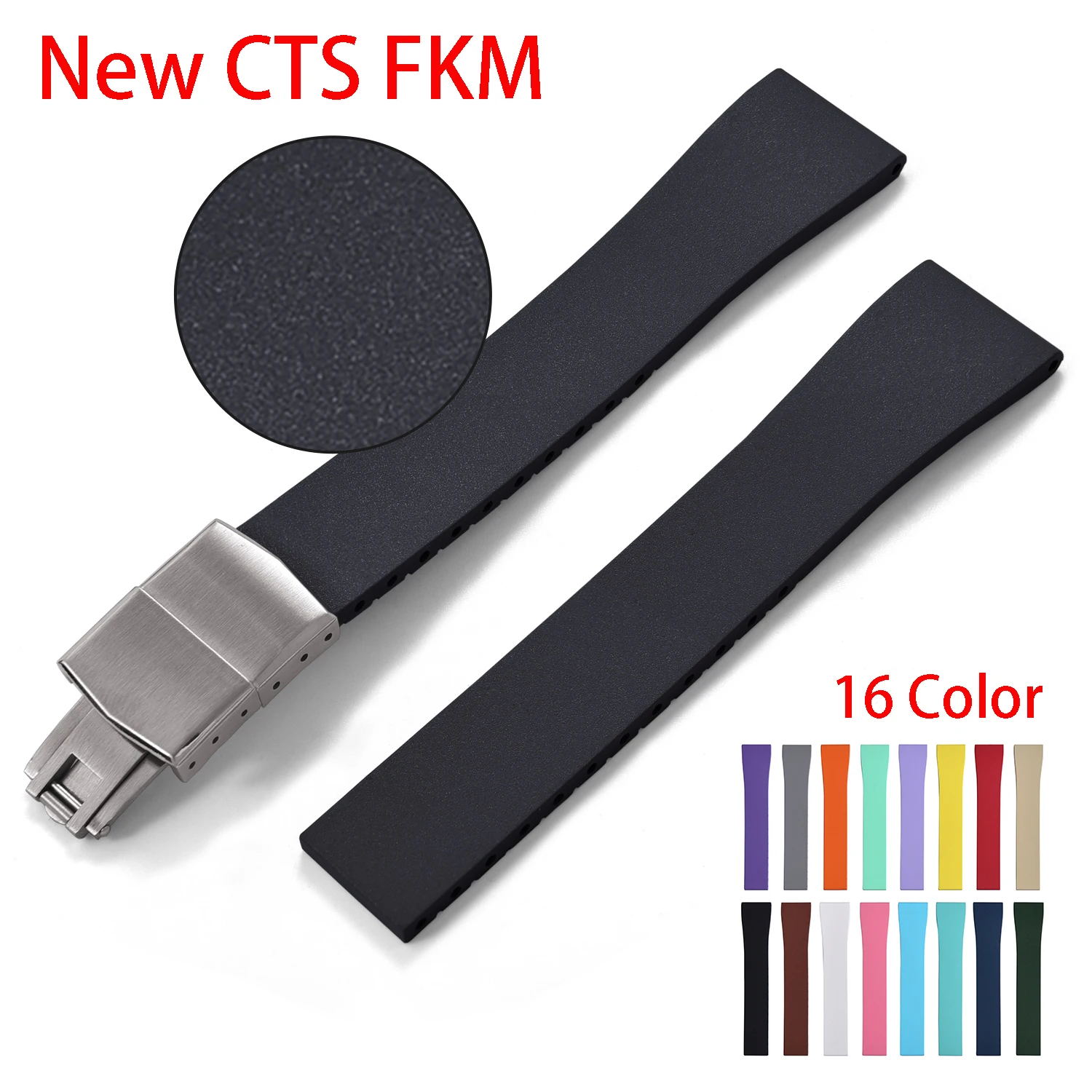 New Design CTS Watch Strap 16mm 18mm 19mm 20mm 21mm 22mm Quick Release Butterfly Buckle Watch Bands FKM Strap For Cut To Size