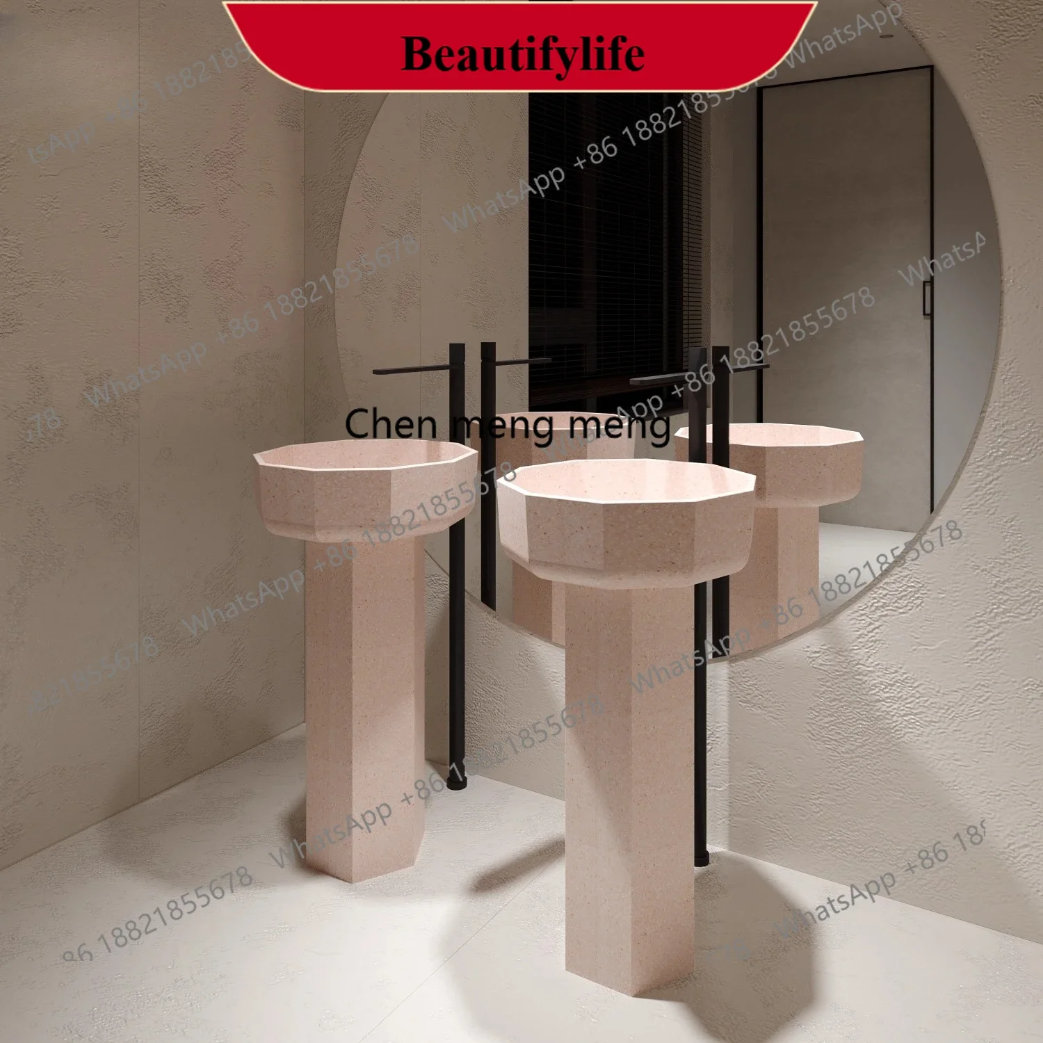 

X Terrazzo floor-to-ceiling, undercounter, column basin, hand wash basin small apartment