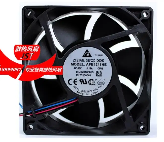 

Delta Electronics AFB1248HE CU49 DC 48V 0.18A 120x120x38mm 3-Wire Server Cooling Fan