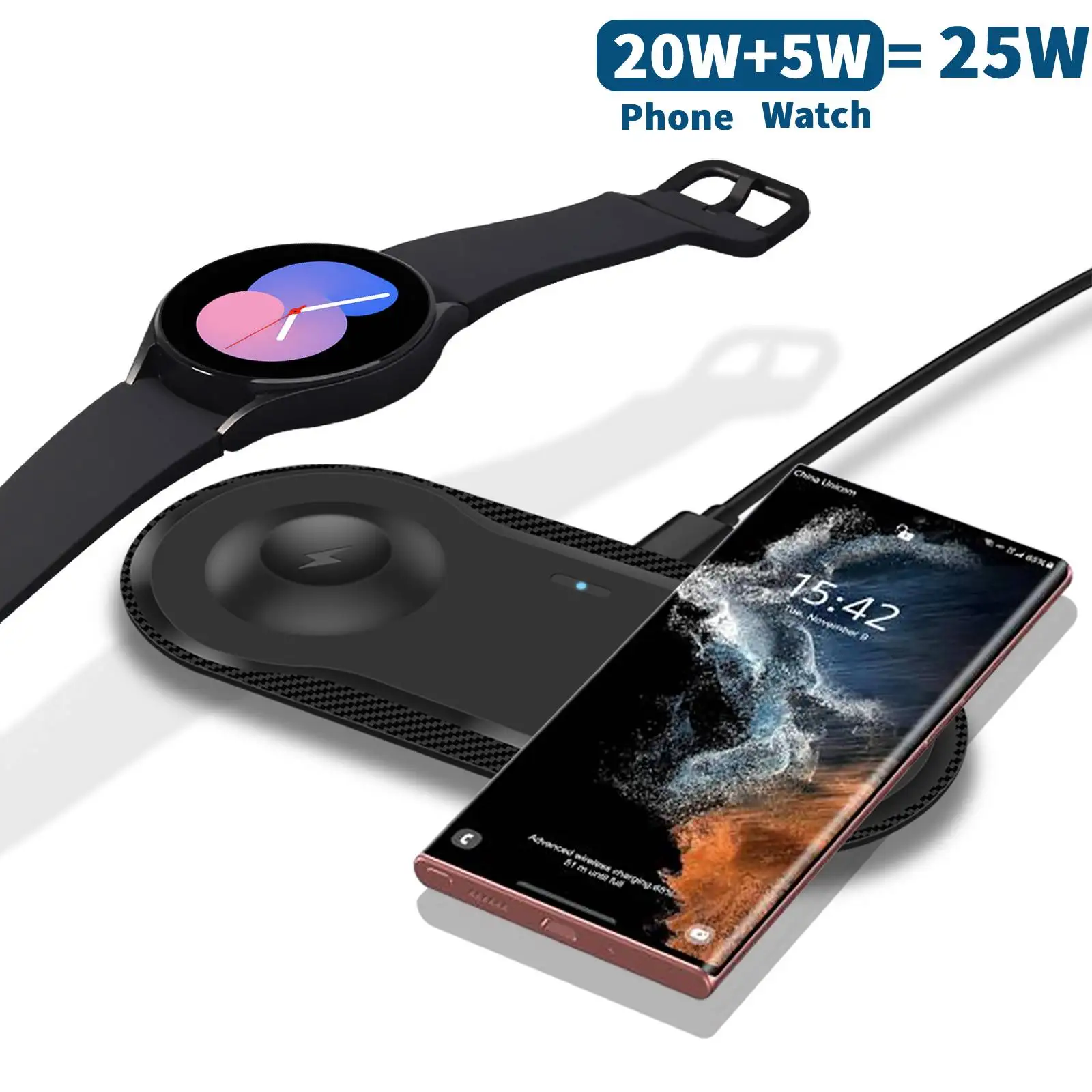 2 in 1 25W Dual Wireless Charger Pad for Samsung Galaxy Z Filp 4/Z Fold 4/S22 Ultra/S21/S20/S10 Galaxy Watch 5 4 Active 2 1