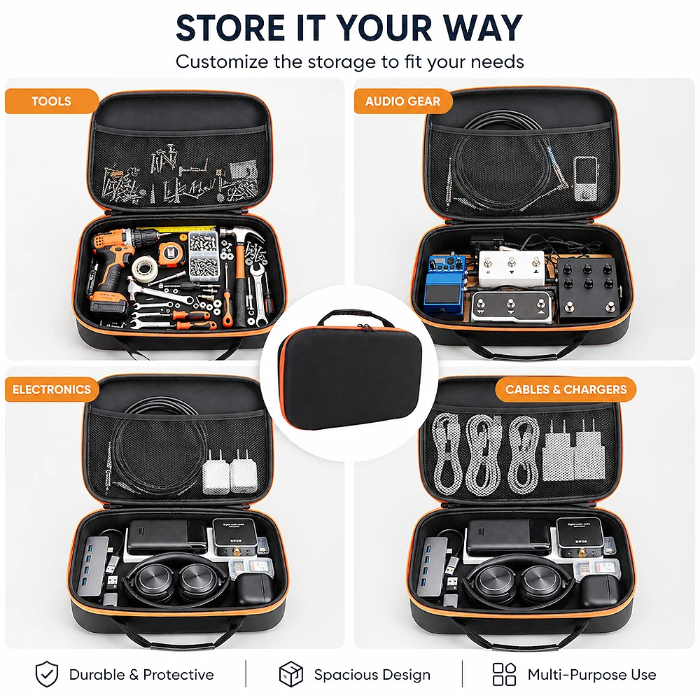 Estuche para herramientas, bolsas de almacenamiento impermeables de EVA con cremallera de viaje de espuma, caja para her
