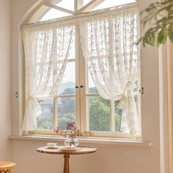 Lace Kitchen Curtain Swaying Beige Sheer Curtains for Living Room Bedroom Window Treatment Short Vintage Floral Embroidery 1 PC