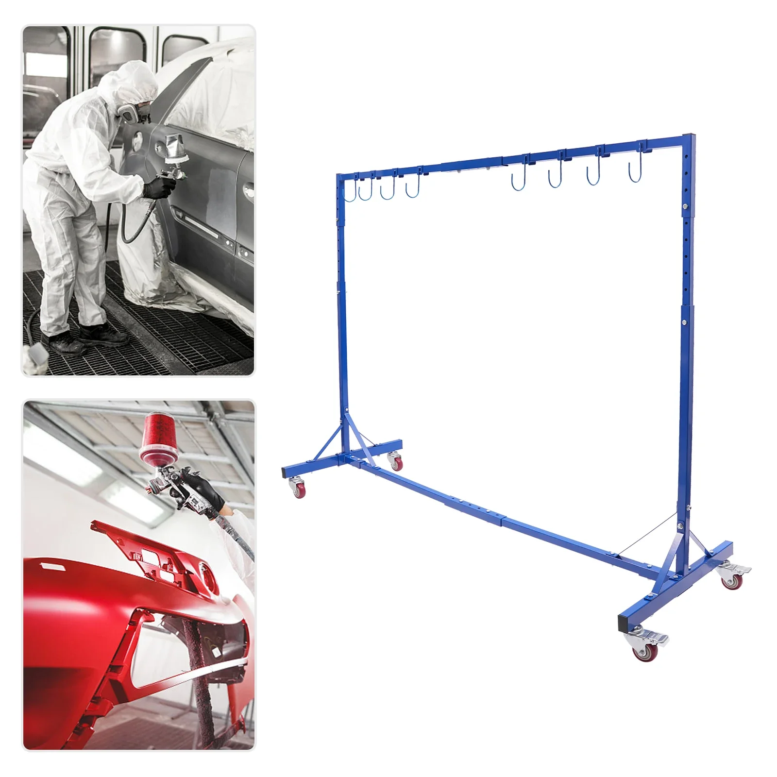 

Automotive Body Paint Stand,240LBS Load-bearing Rolling Paint Rack w/4 Wheels, Paint Hanger Rack Stand with 8 Hooks