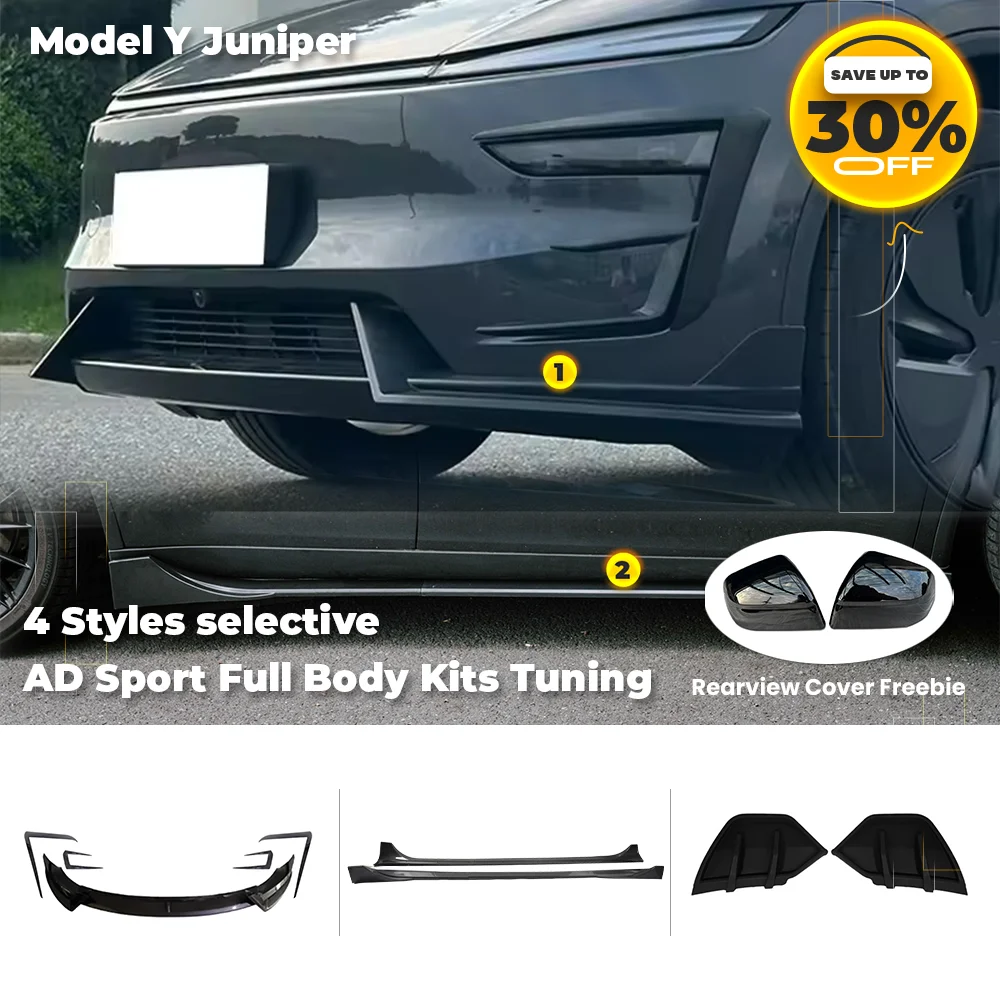 

Front bumper lip Side Skirts For 2025 Tesla ModeY Juniper Glossy Black ABS Full Body Kits Extension Rear Lip Auto Tuning