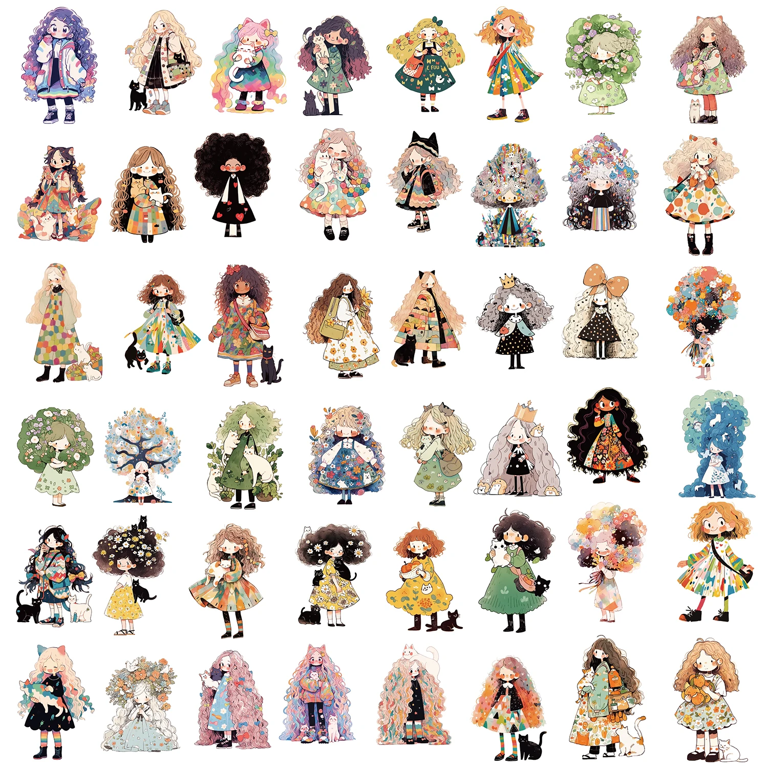 60pcs Cute Cartoon Anime Girls Graffiti Stickers For Laptop Water Bottle Luggage Notebook Phone Waterproof Vinyl Decals