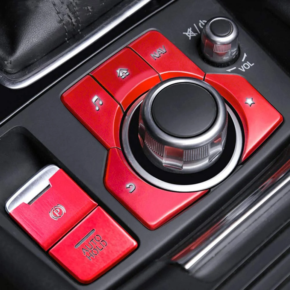 7Pcs Red Electronic Handbrake Multimedia Button Cover Trim for Mazda