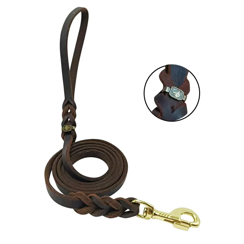 

Large Dog Leash Walking Training Lead Braided Real Leather pet Traction rope competition German Shepherd Labrador Dogs