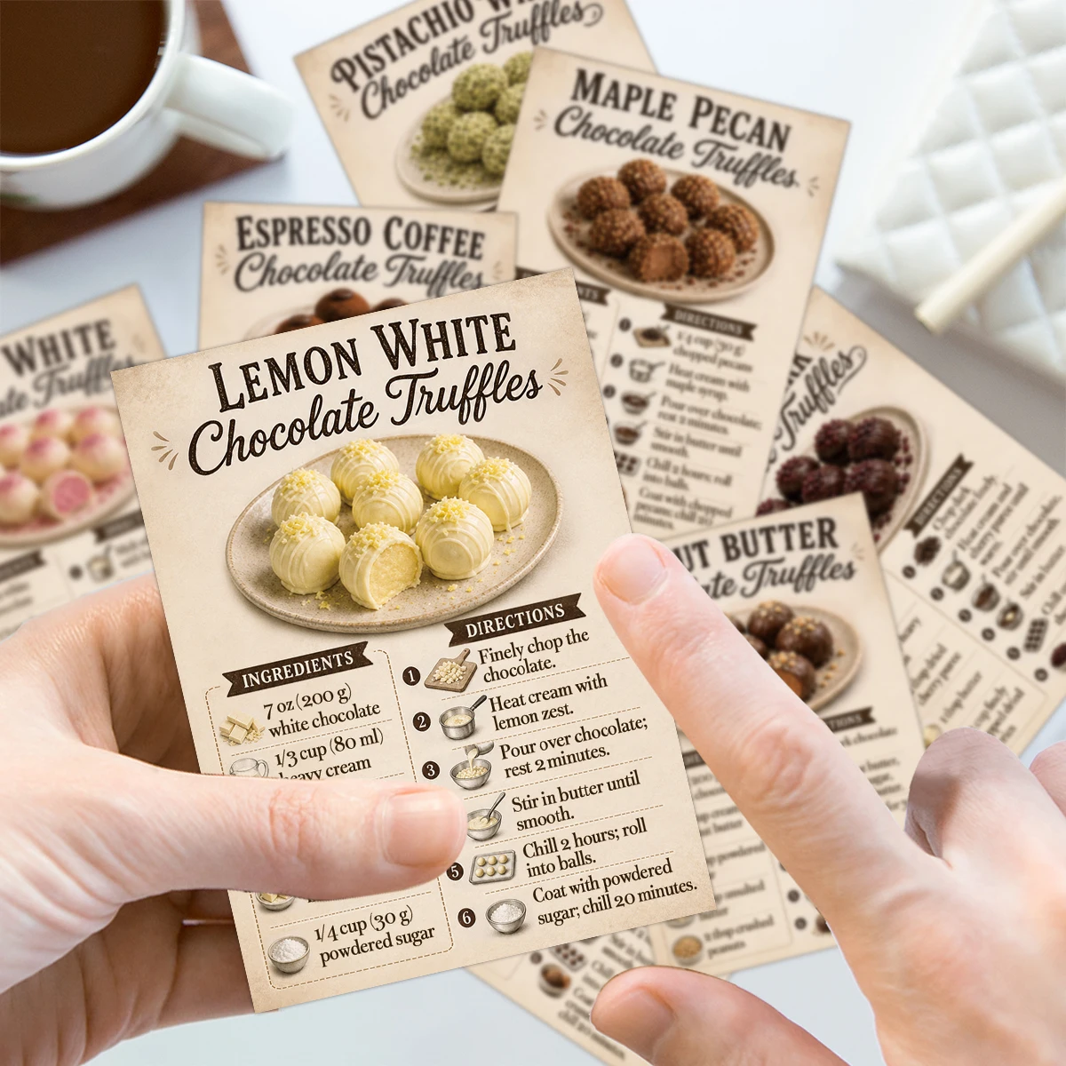 21pcs Chocolate Truffles Recipe Cards,Gift Card For Homemade Chocolate Baking Guide,For Bakery Kitchen Wall Decorative Accessory
