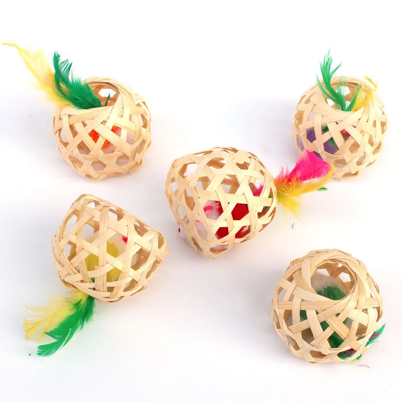 4Pcs Mix Colors Pet toy. Cat toy. Woven bamboo cage mouse. Self-entertaining interactive cat toy.