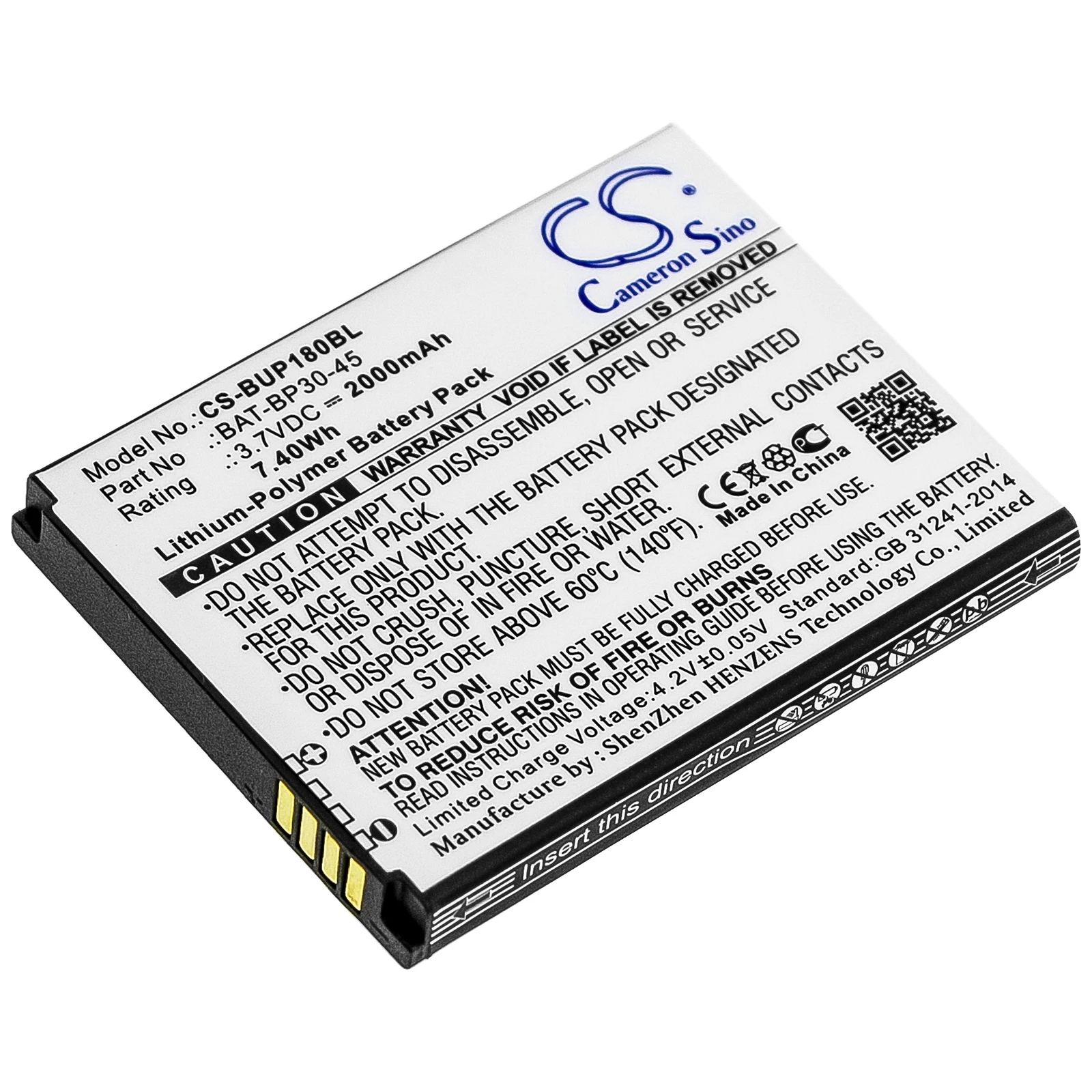 Scanner de codes à barres CS, batterie pour Bluebird BP30 BM180, compatible BAT-BP30-45 2000mAh/7,40 wh CS-BUP180BL li-polymère