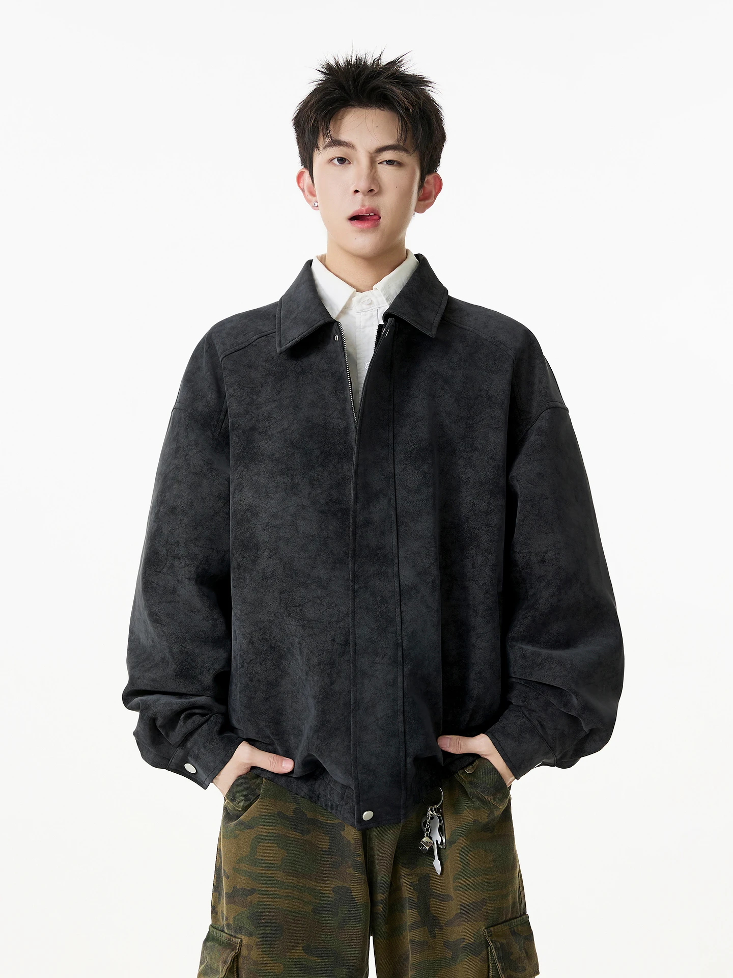 

Ретро-куртка в американском стиле с воротником, свободного кроя, для мужчин и женщин, модная брендовая осенняя куртка для пар, свободная мотоциклетная куртка