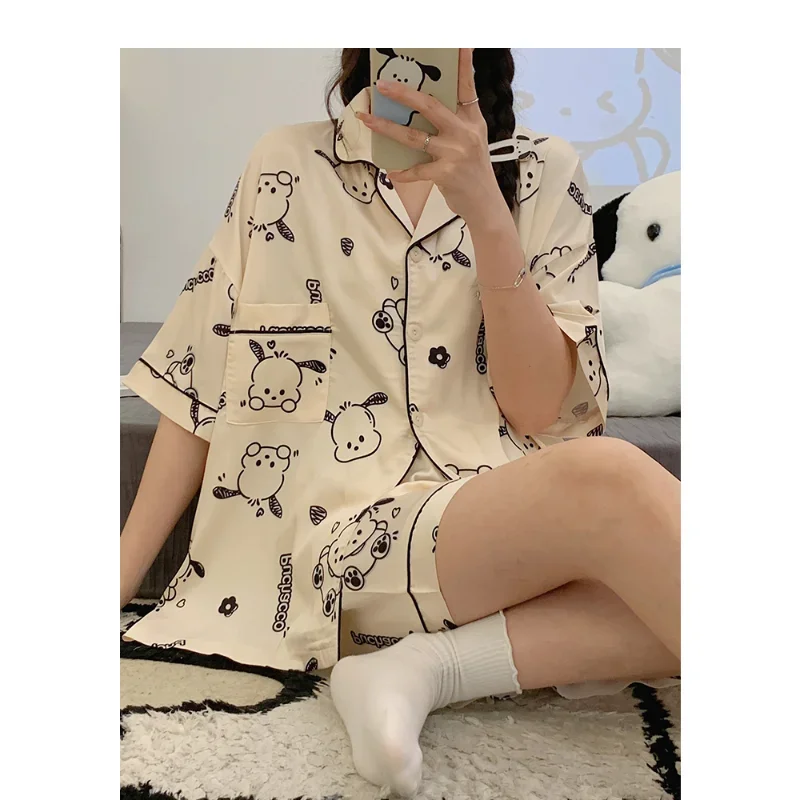 Sanrio New Pacha Dog Silk Piżama damska Cute Cartoon Casual and Comfortable Cool Breathable with Chest Pad Home Piżama Suit