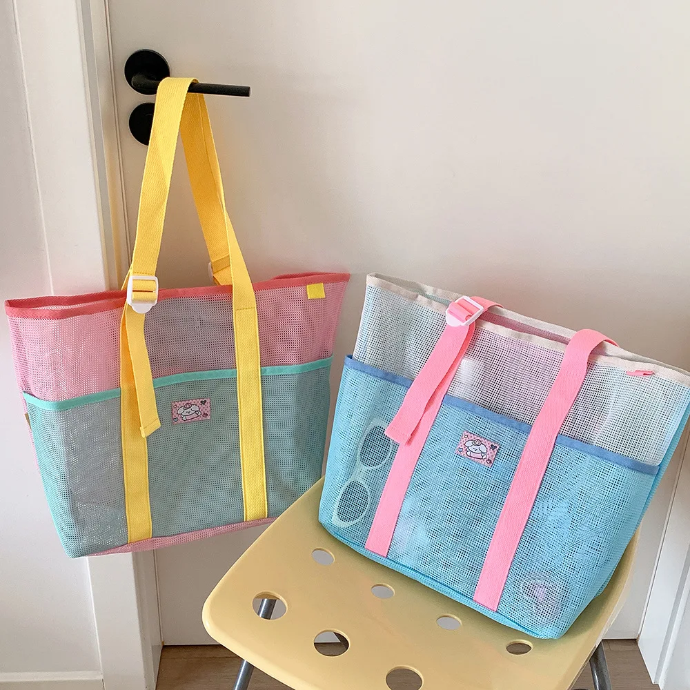 Hot sales Summer Simple Color-Blocking Netted Crossbody Bag Portable Outdoor Travel Large Capacity Beach Bag Shoulder Bag Gifts
