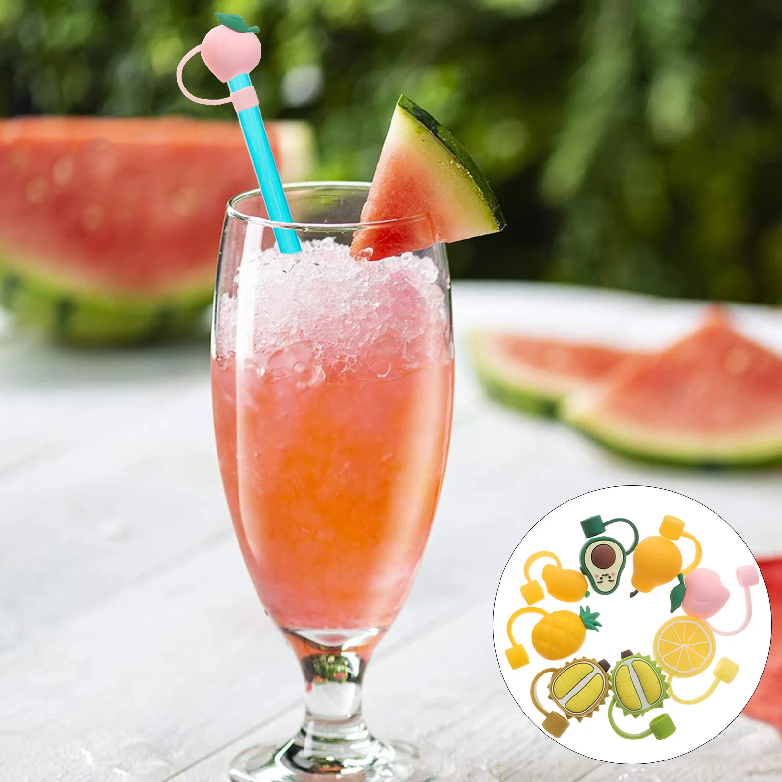 

8Pcs Reusable Straw Covers Cartoon Fruit Silicone Straw Caps for Birthday Party Outdoor Activities Decoration Tips Protector