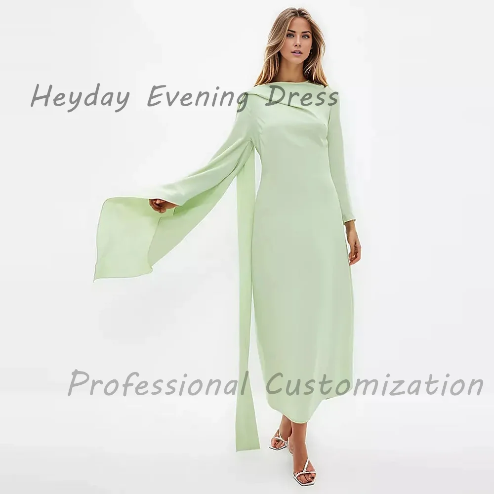 

Heyday السعودية Scoop Neckline Chiffon Straight Long Sleeves Ruffle Ankle Length Elegant Prom Dress For luxurious Woman 2024