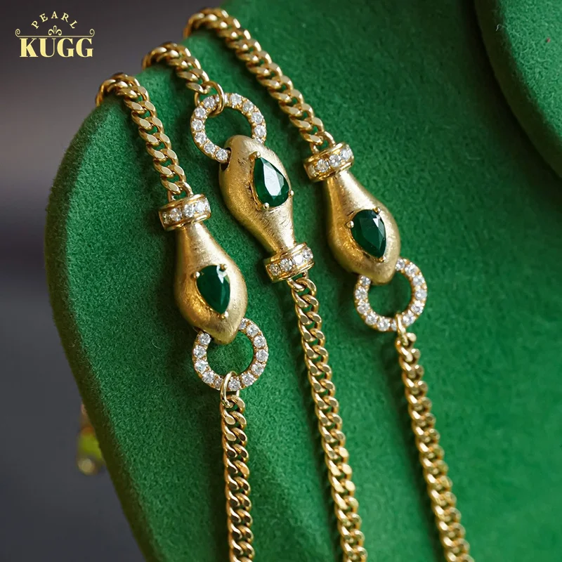 

KUGG 18K Yellow Gold Bracelet Women Real Natural Diamond Bracelet Luxury Gemstone Natural Emerald Fashion Spirit Snake Design