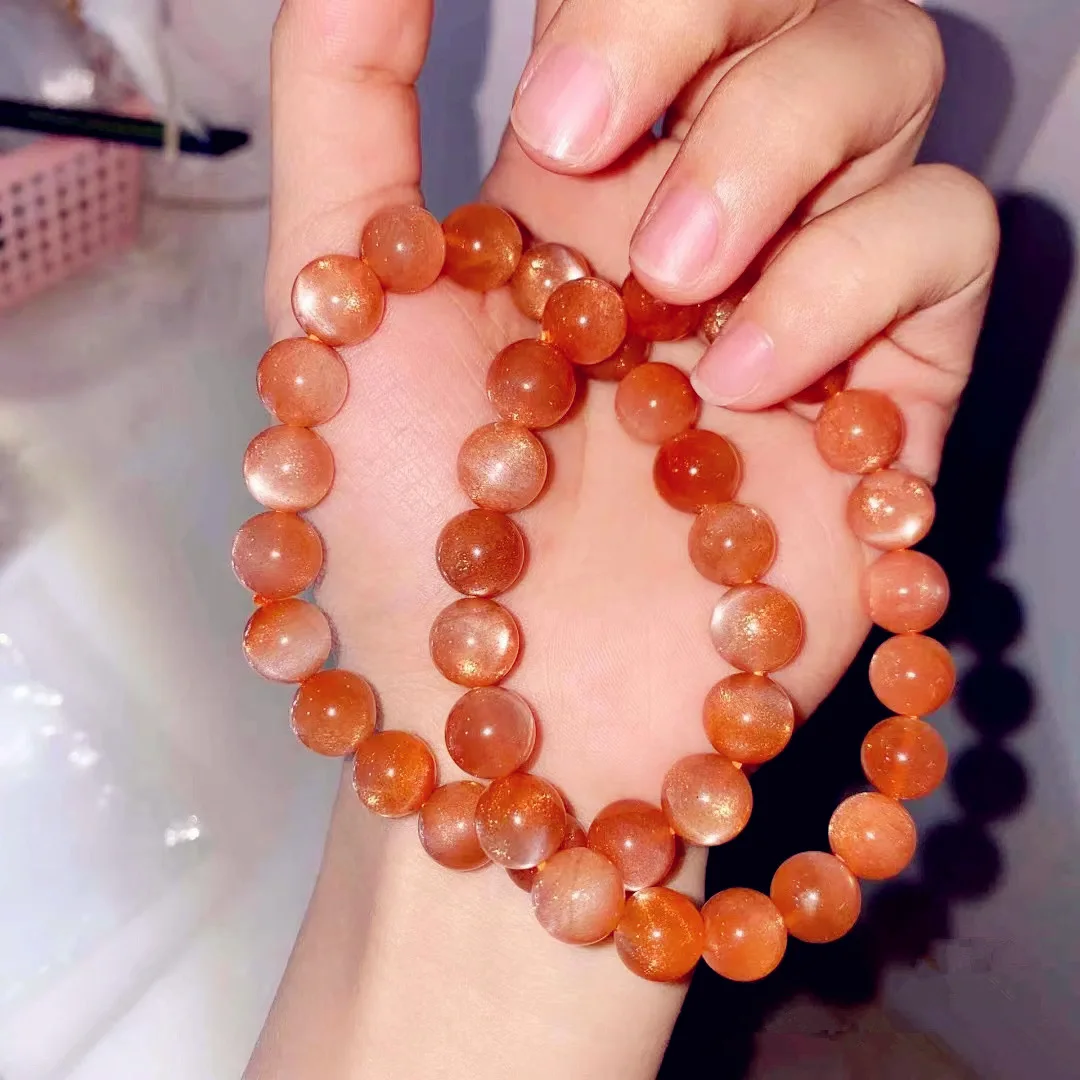 Natural Gold Sunstone Strawberry Quartz Crystal Bracelet Star Light Super 7 Clear Round Beads Woman Stretch AAAAAA