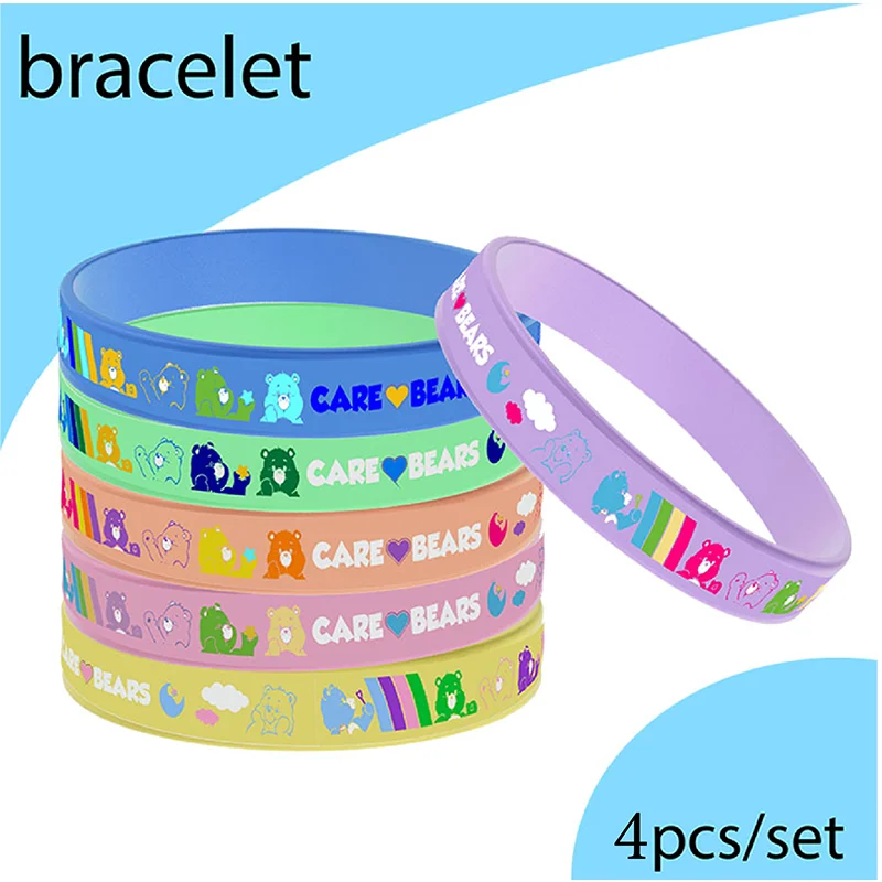 4pcs Gamer Silicone Bracelets Wristband Care Bears Theme Wrist Strap Presents Happy Girl Birthday Party Decors Kids Favors Gifts