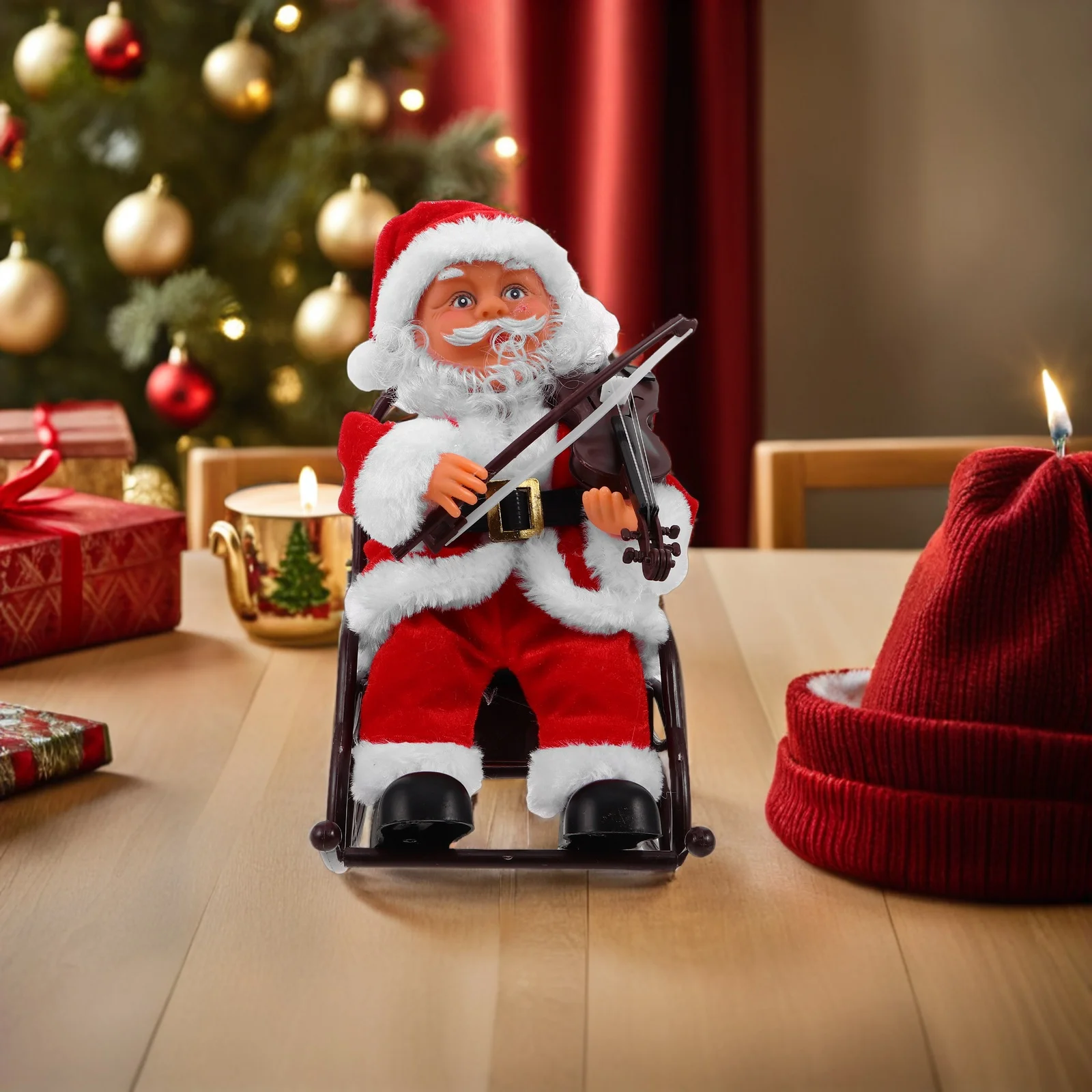 كرسي متحرك كهربائي موسيقي سانتا كلوز، زينة عيد الميلاد لحفلات أعياد الميلاد للأطفال، لعبة عيد الميلاد المبتكرة