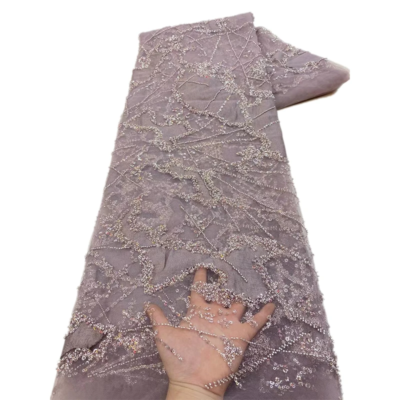 여성 최신 프랑스 비즈 네트 레이스 원단, 스팽글 아프리카 우아한 튤 레이스 파티 웨딩 드레스 재봉 소재 메쉬 비즈