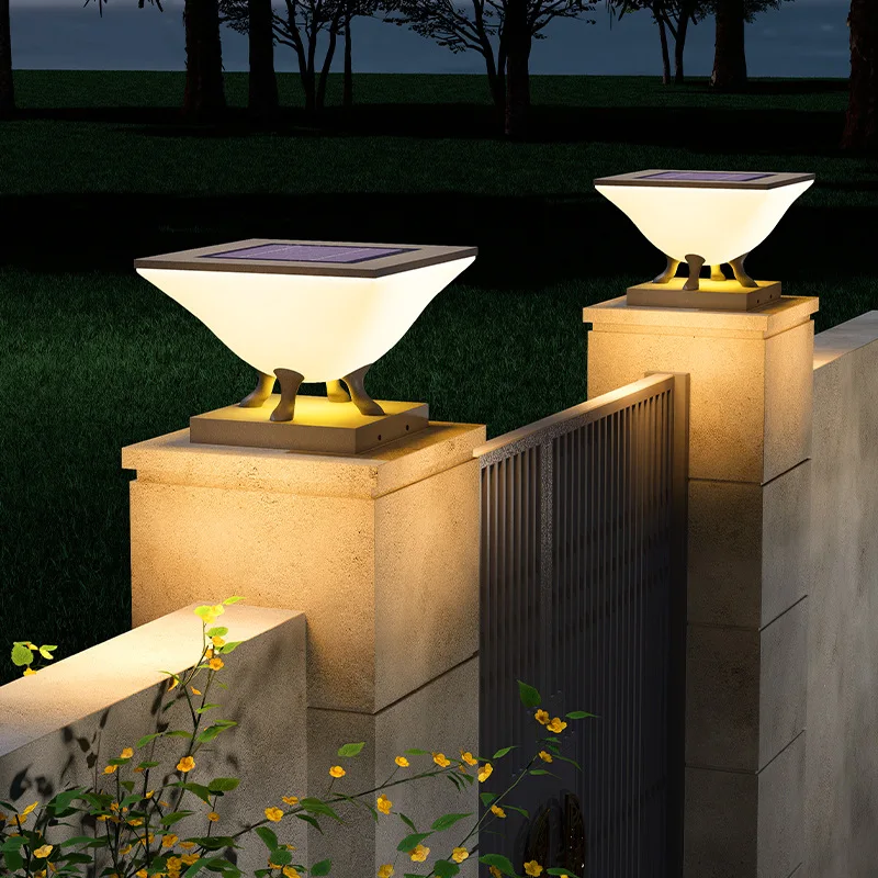 Outdoor Waterproof Solar Pillar Lights Home Decor Villa LED Wall Lamp Modern Gate Garden Lighting Solar Energy Super Bright Door