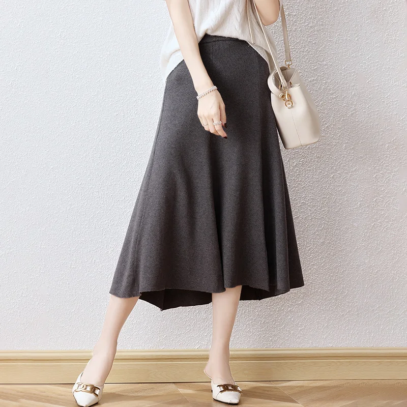 Fashion Knitted Skirt Women\'s Autumn And Winter New Waist A-Shaped Knitted Skirt Long Korean Version Of Loose Solid Color Skirt