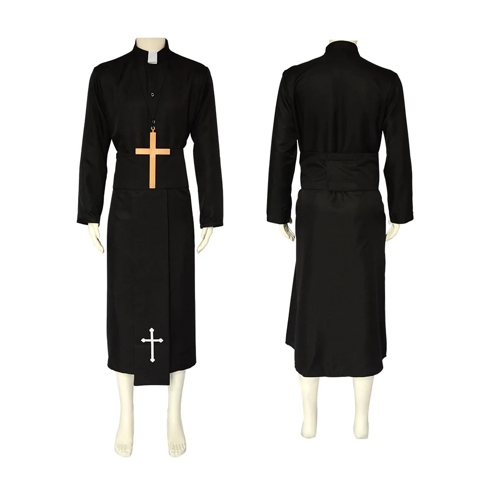 Middeleeuwse Priester Mannen Halloween Kostuum Heilige Monnik Pastor Gewaden Purim Party Mardi Gras Fancy Dress Party Outfit Met Cross Black