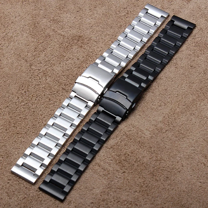 

Stainless Steel Watchband solid link Strap Wrist Bracelet Black Silver Safety Clasp deployment buckle matte 18mm 20mm 22mm 24mm