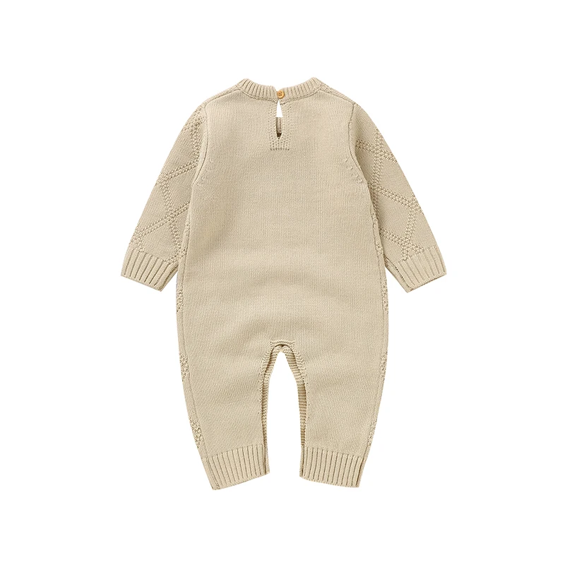 Solid Color Diamond Knitted Acrylic Long Sleeve 1-18 Months Newborn Baby Boys & Girls Spring & Autumn Rompers Jumpsuit Bodysuit