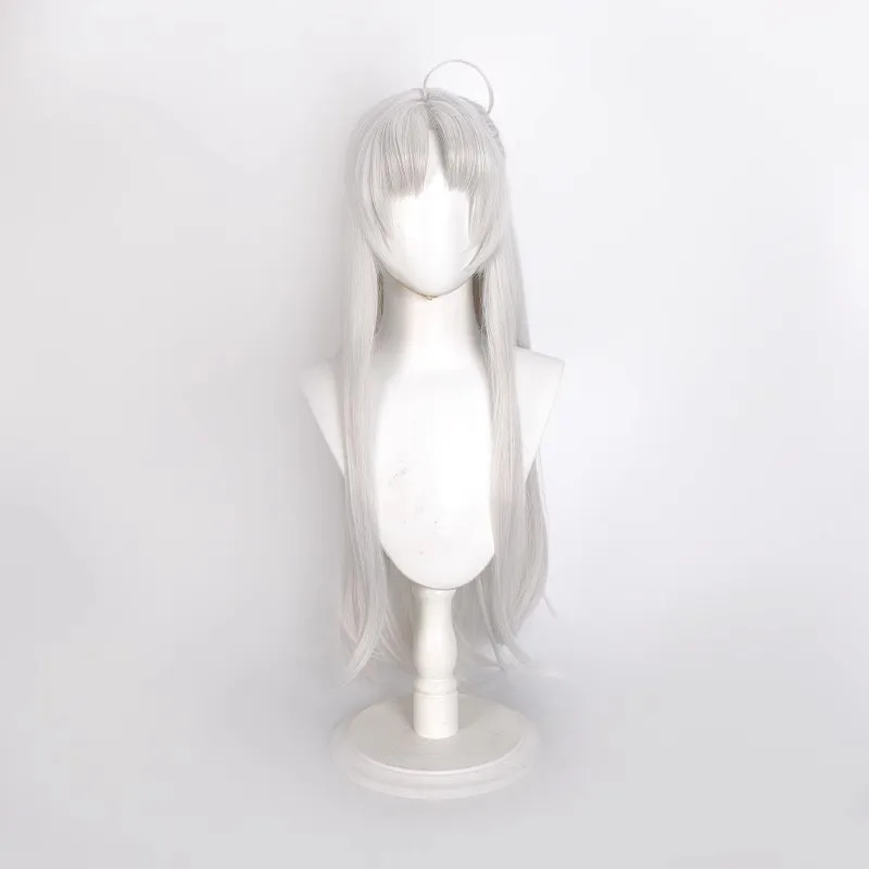 شعر مستعار كوسبلاي من Wuthering Waves Carlotta Montelli - شعر صناعي طويل باللون الرمادي الفضي (85 سم) مع شبكة شعر لجميع القديسين #3