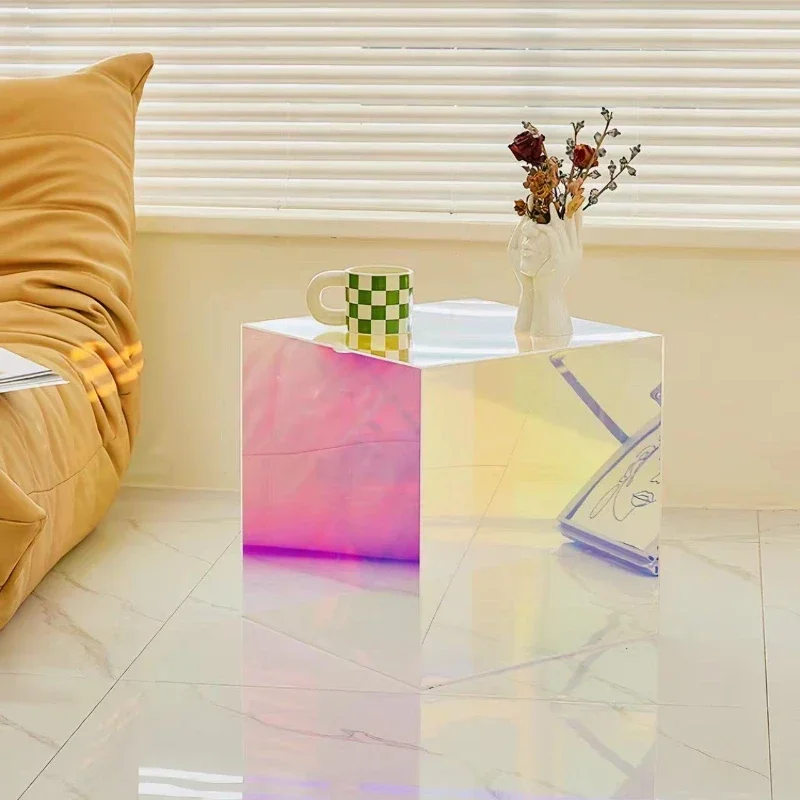 INS Style Internet Celebrity Colorful Coffee Table, Living Room Transparent Art Side Table, Creative Acrylic Sofa Side Table