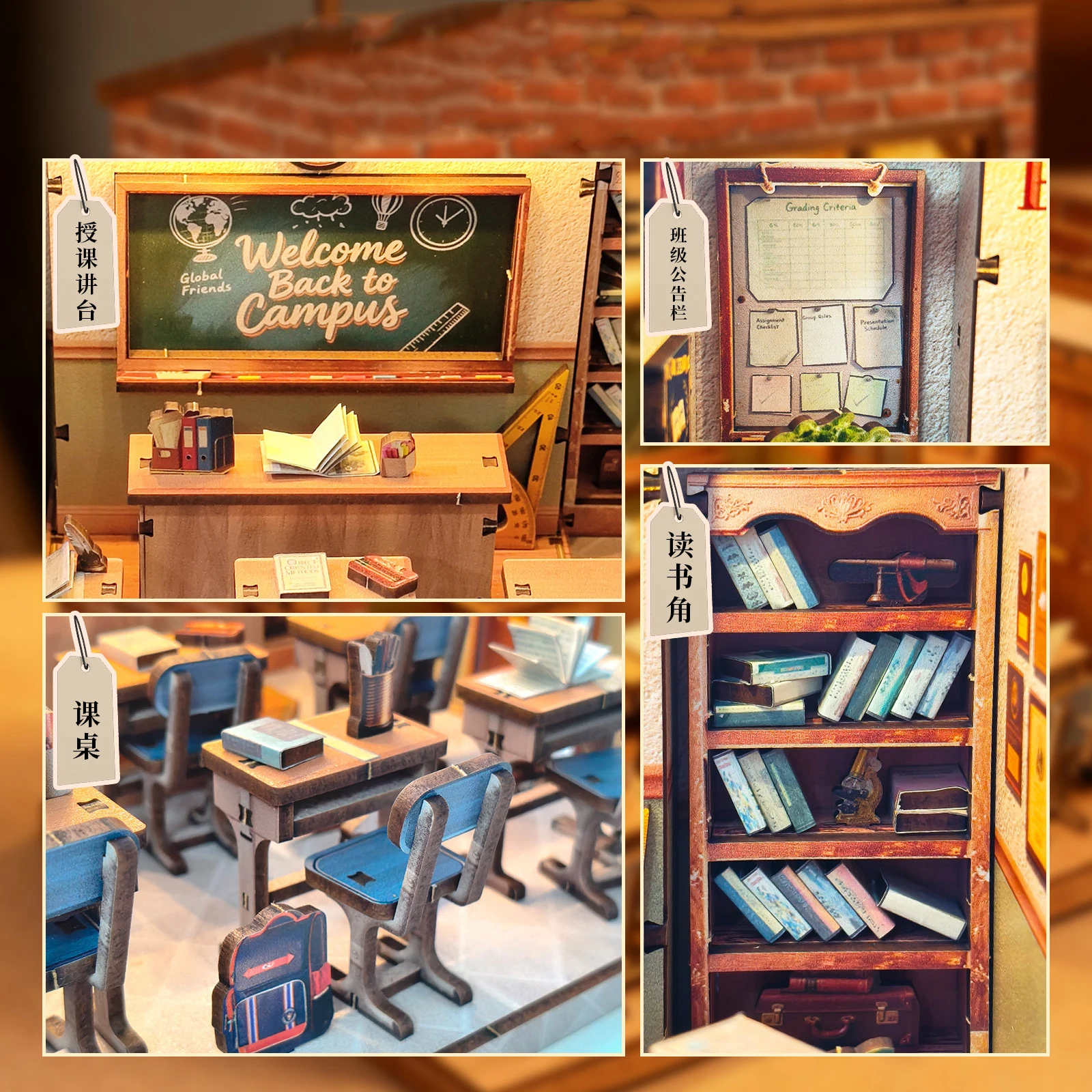 DIY Houten The Classroom Casa Miniatuur Model Kits Student Dagen Poppenhuis met Meubels 3D Puzzel voor Vrienden Verjaardagscadeaus