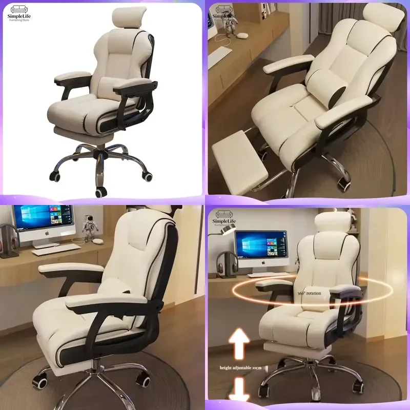 Cadeira de Escritório Ergonômica com Encosto Alto em Couro PU, Cadeira de Computador Ajustável, Giratória, Executiva, para Jogos, com Apoio para os Pé