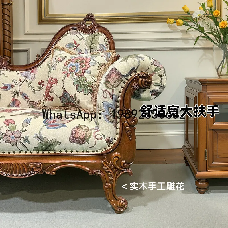 LYY Solid Wood Chaise Lounge European Style Living Room Sofa Beauty Couch Bedroom Chaise Lounge Leisure Recliner
