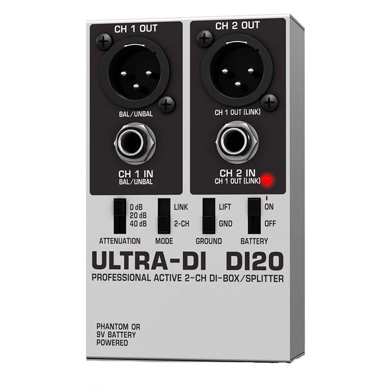 Ultra-Di Di20 Two-Channel Multi-Purpose Direct Injection Box Provides Impedance and Signal Matching Function Effects