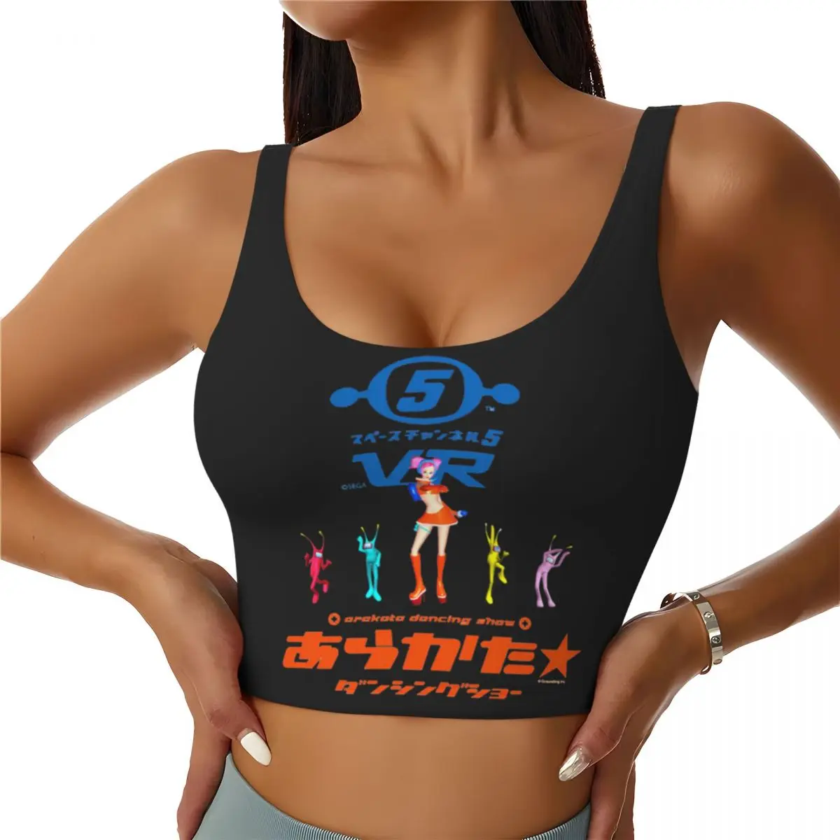 

Custom Space Channel 5 Ulalas Swingin Report Show Women Sports Bras High Impact Vest Gym Workout Yoga Crop Tank Tops