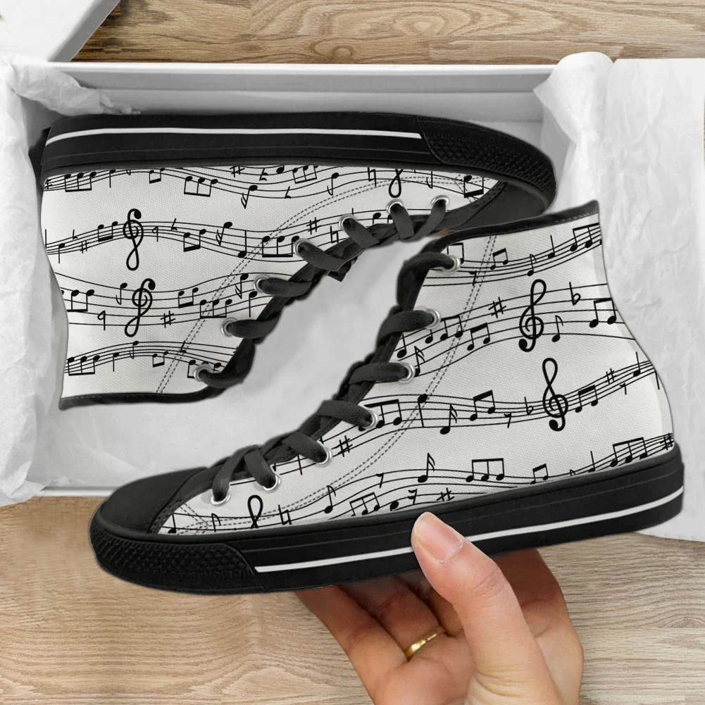 Casual Lace Up Sneakers for Ladies Music Notes Brand Design Classic High Top Canvas Footwear Vulcanized Flat Shoes