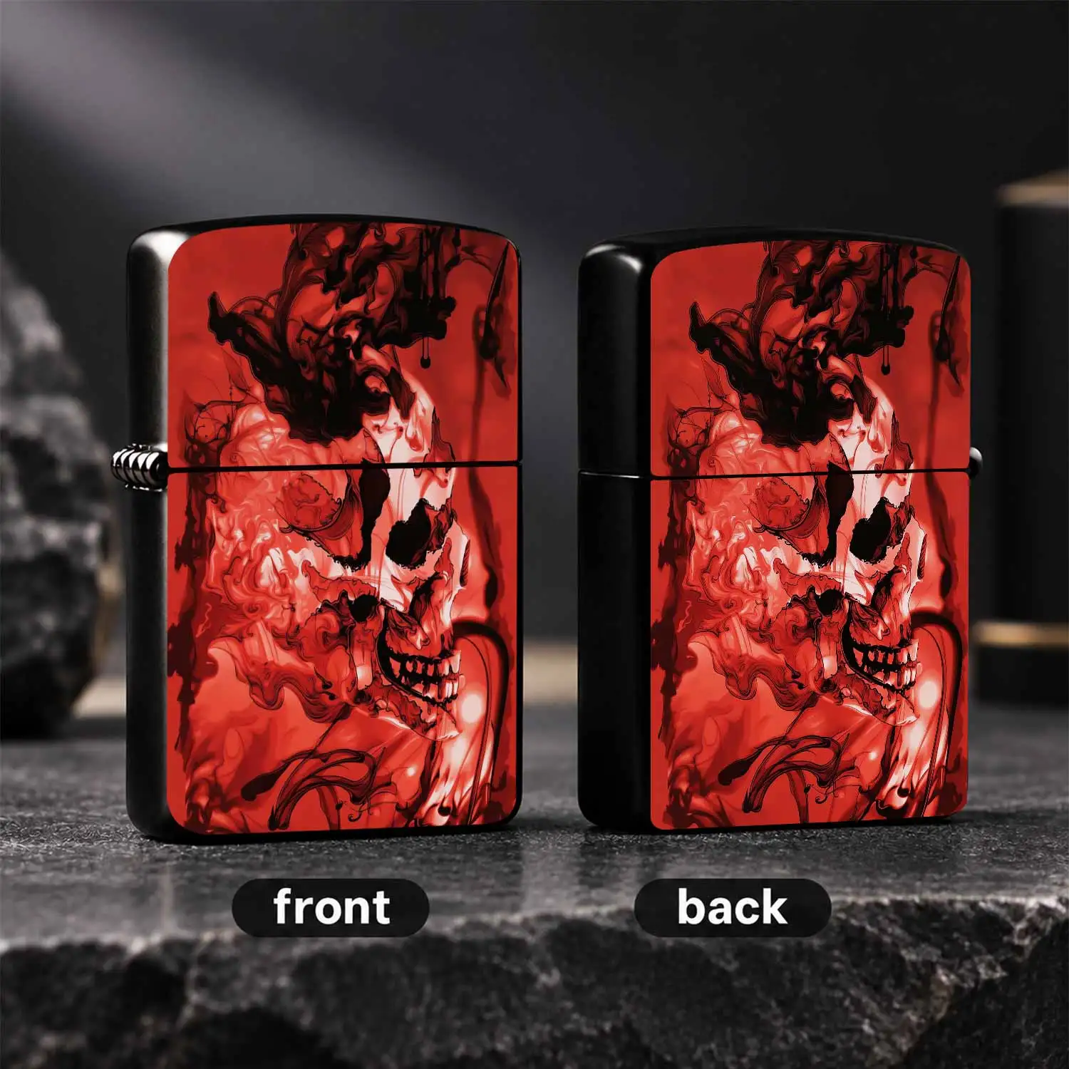 Stylish Red Flame Skull Art Lighter, Exquisite Unique Swirling Pattern Design, Smooth Ignition Long Lasting Performance, Perfect For Daily Outdoor Camping Hiking Scenes, Ideal Thoughtful Gift Choice For Art Lovers, Reli A Humorous And Inter