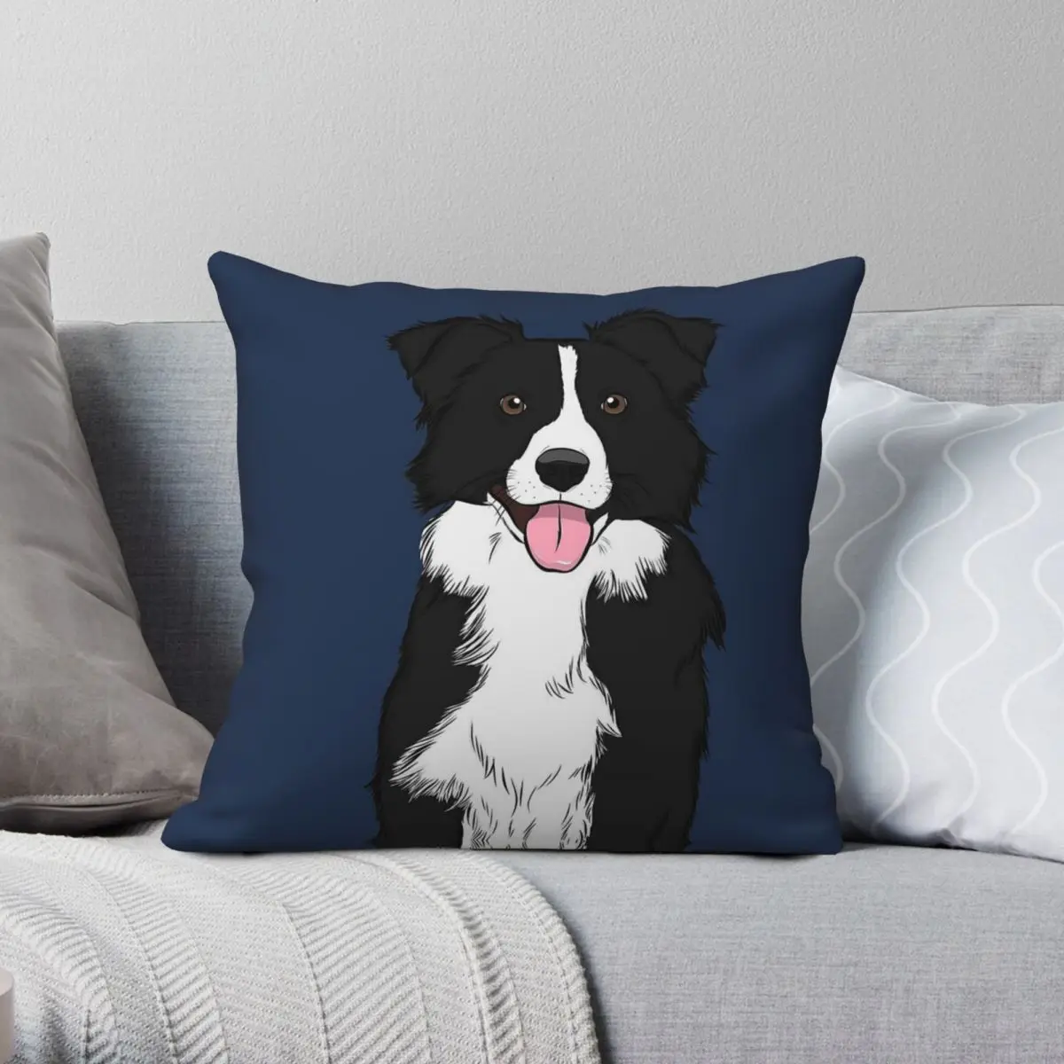 

Happy Border Collie Square Pillowcase Polyester Linen Velvet Pattern Zip Decor Throw Pillow Case Home Cushion Cover 18"