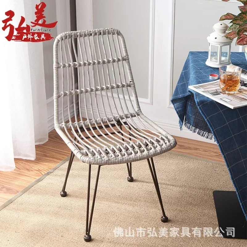 Dining Chair Rattan Hand-woven Wrought Iron Balcony Leisure Chair American Home Indoor Simple Dining Chair Household Furniture