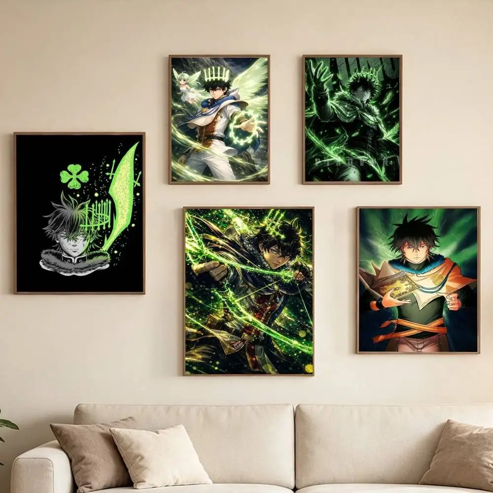 Black Clover Y-Yuno Anime Poster Waterproof Wall Art Sticker For Bar Living Room Vintage Decor High Quality Print Gift