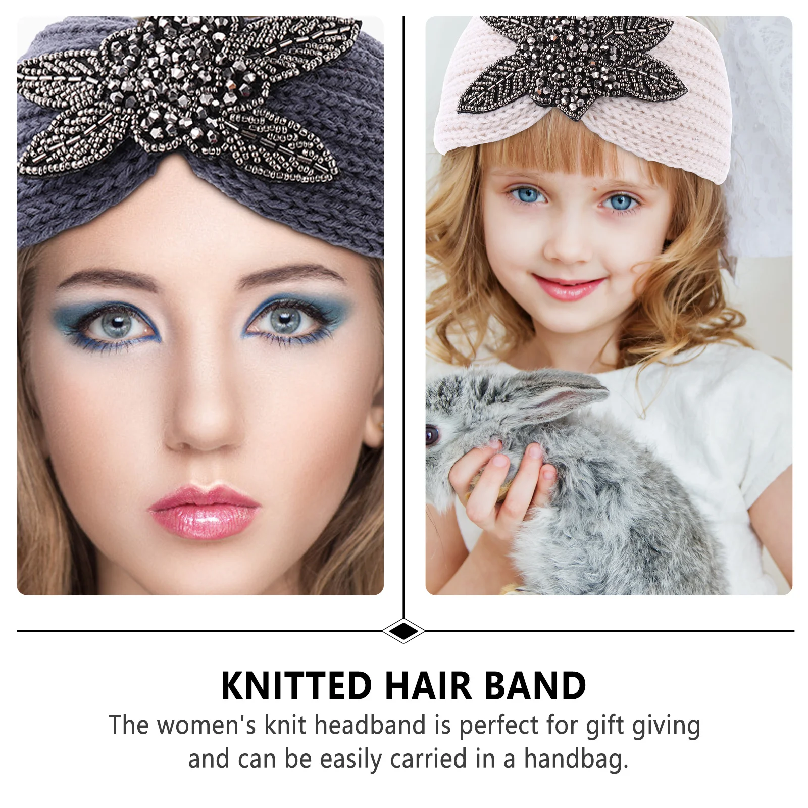 

4pcs Diamond Knit Headbands Wide Ribbed Hair Band For Women Warm Winter Makeup Face Washing Sports Hair Accessory