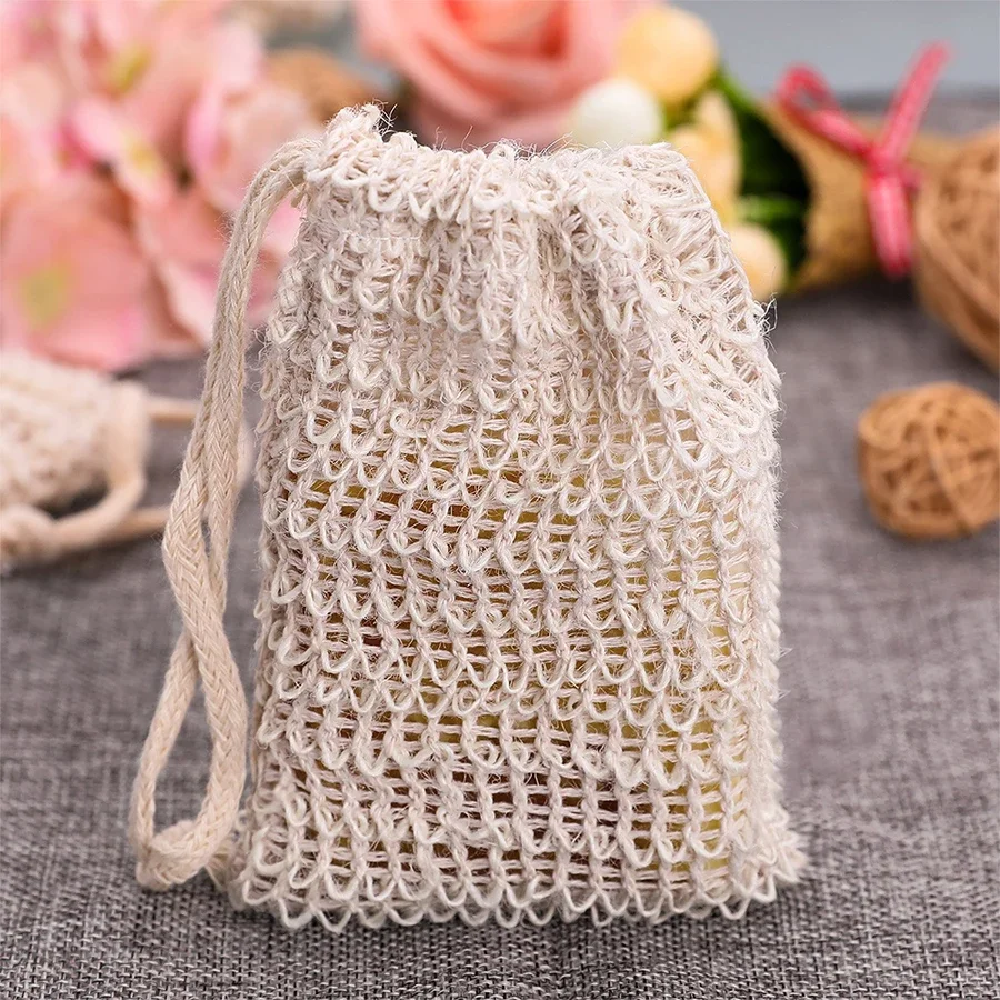 Cotton and linen soap net bag, simple hangable handmade soap net bag, household cotton and linen foaming net soap bag