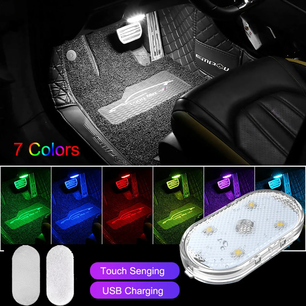 Portable LED Interior Car Touch Light Mini Size Rechargeable Car Inspection Lights Auto Reading Lamp Nylon Sticker Dome Light