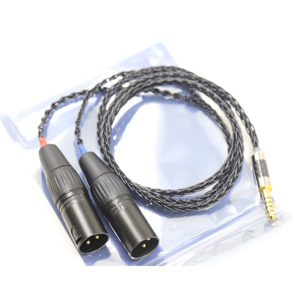 Black High Quality  8 Cores Silver Plated 4.4mm Balanced Male to Dual 2x 3pin XLR Balanced Male Audio Adapter Cable